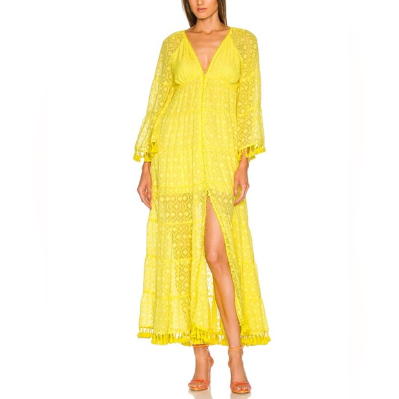 Alice + Olivia Alexandria Long Sleeve Tassel Trim Maxi Dress - Picture 1 of 6